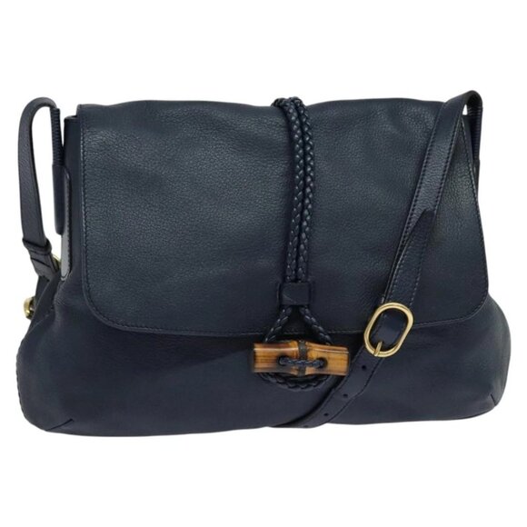 GUCCI Shoulder Bag Leather Blue Gold 338985 Auth 123404 - Picture 2 of 16